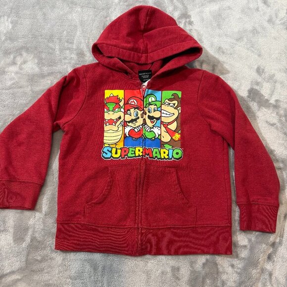 Super Mario Brothers Red Zip Up Hoodie Mario, Luigi, Donkey Kong, Bowser Size 7 - Picture 1 of 7